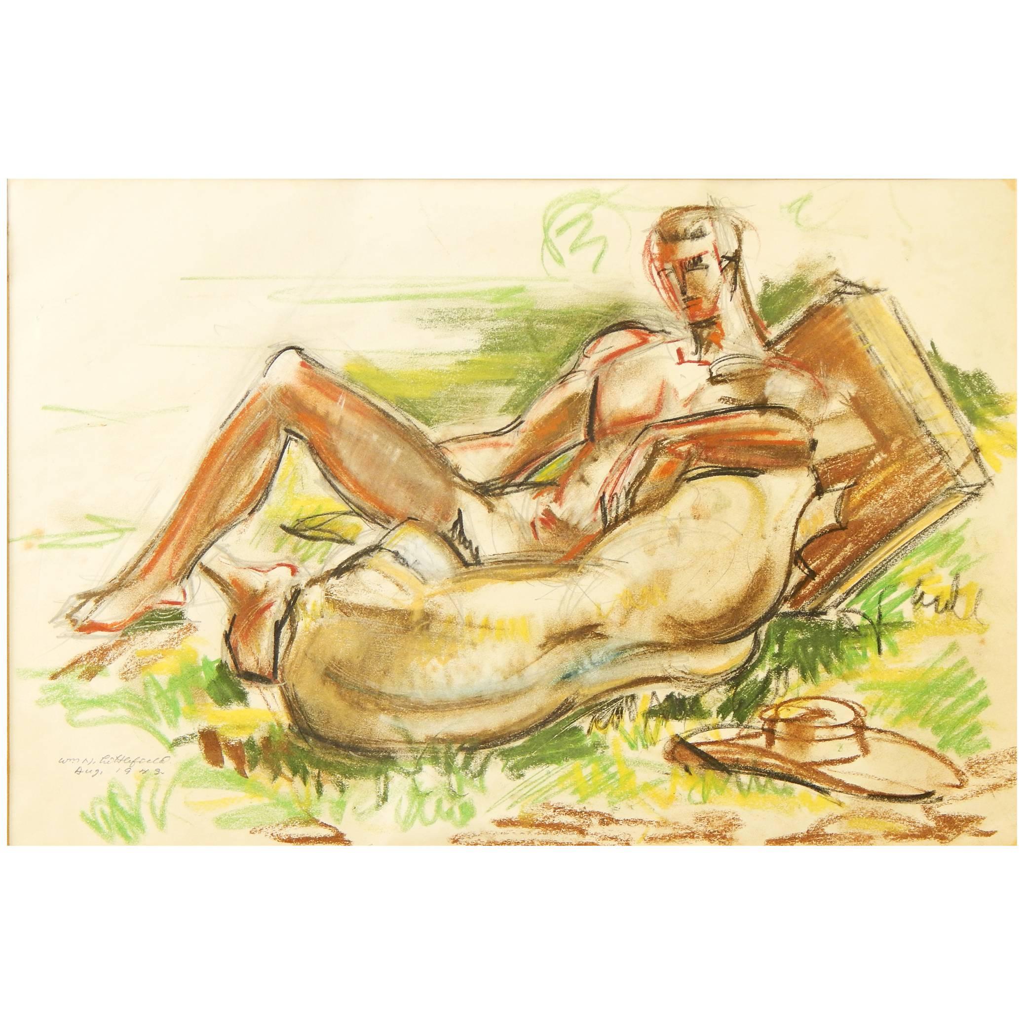 "Male Nude with Sculptural Fragment, " Important Depiction of Fred McDarrah For Sale