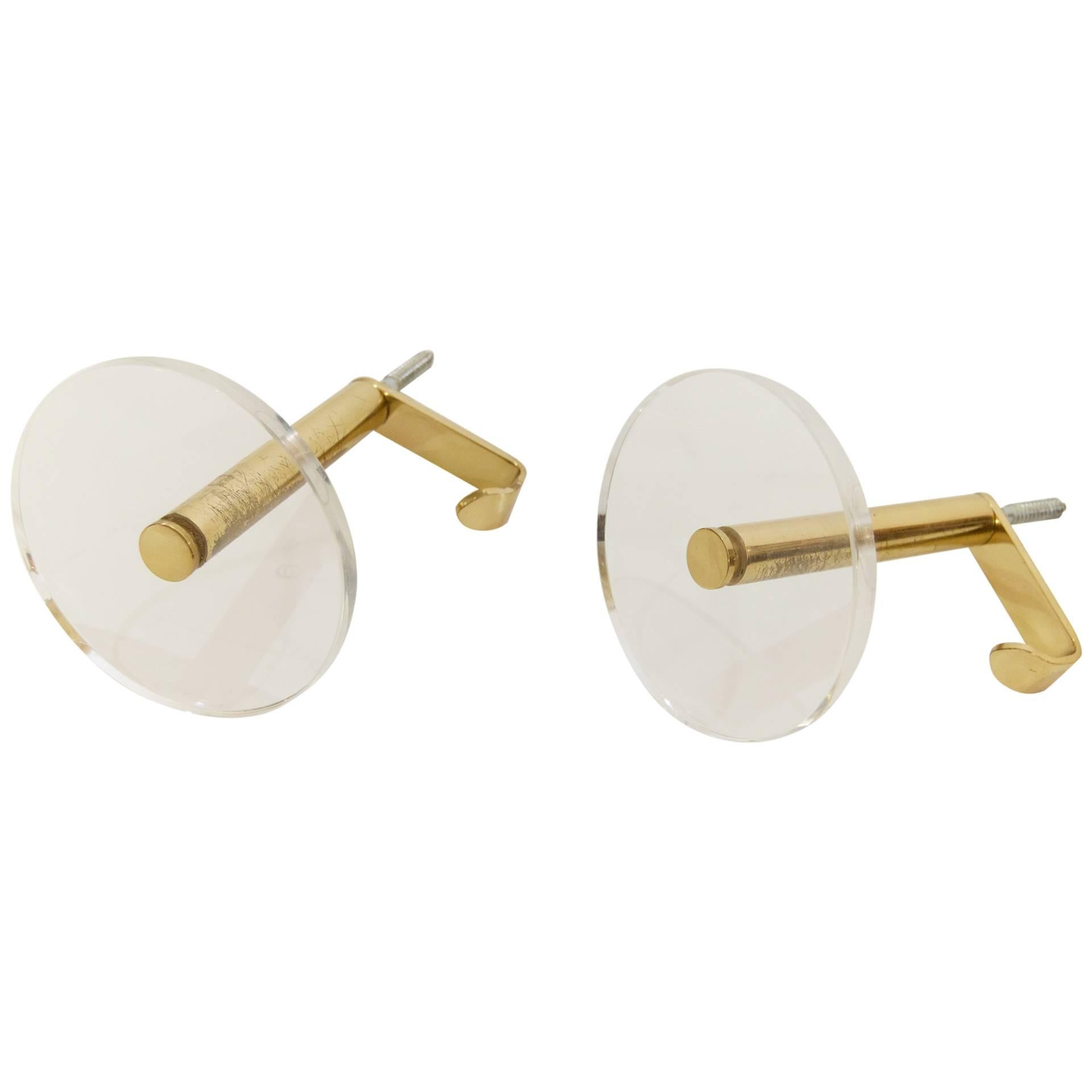 Pair of Brass and Lucite Coat Hooks