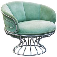 Fantastic Milo Baughman Style Lounge Chair Green Suede