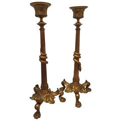 19th Century French Pair of Bronze Candlesticks in the Style of Victor Paillard