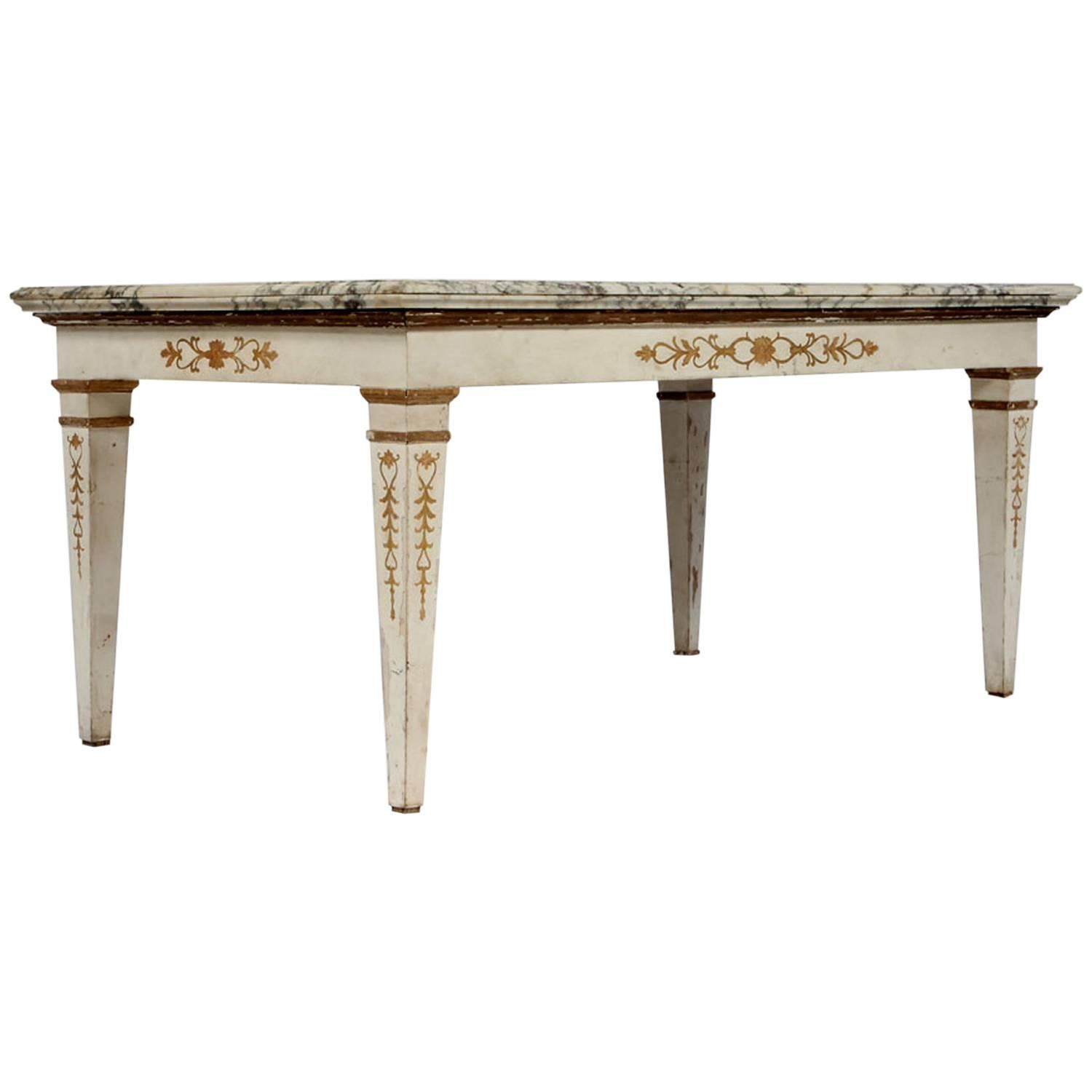 Neoclassical Console Table Painted White and Gold Details For Sale