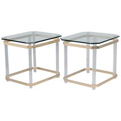 Pair Mid Century Lucite Brass and Glass Side Tables 11