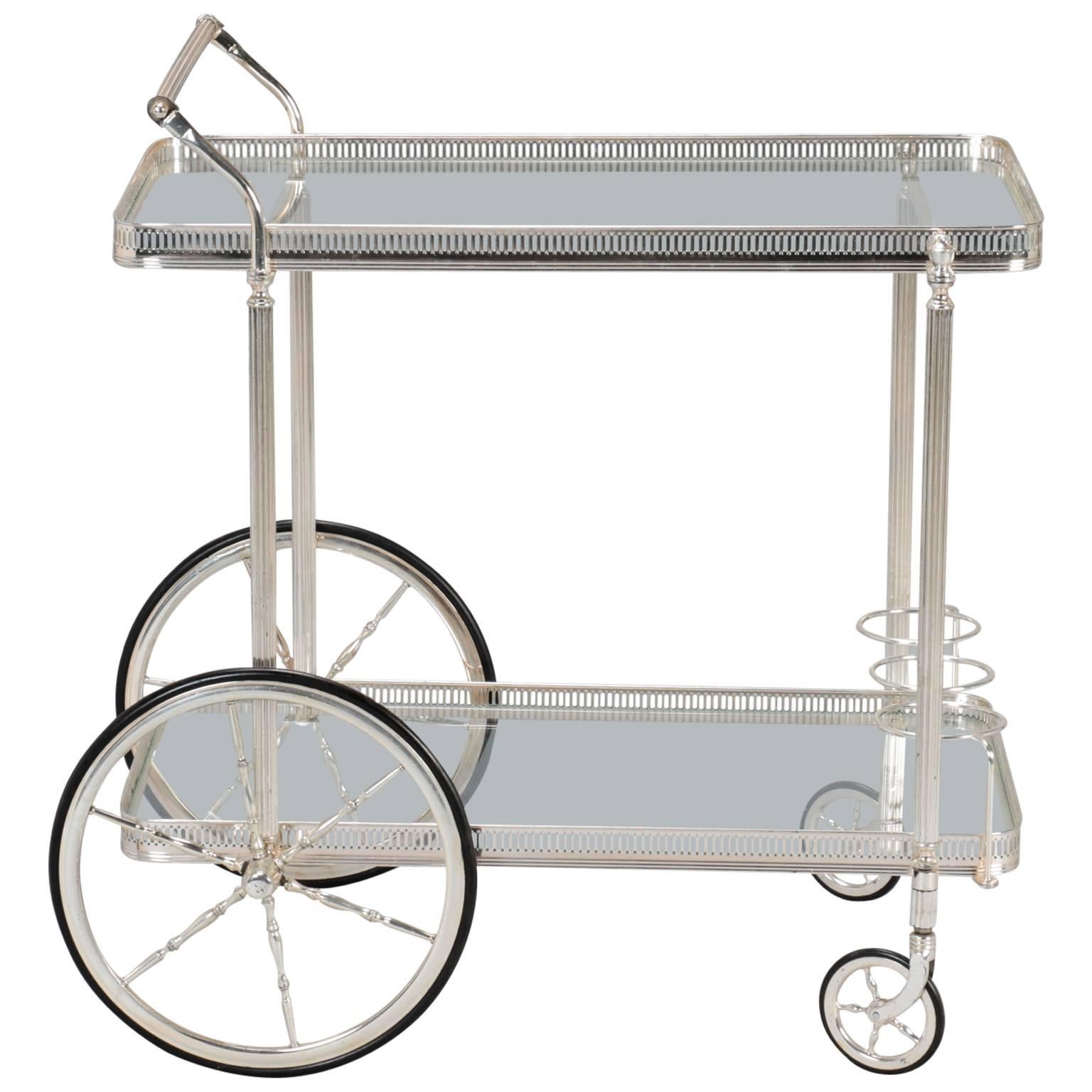 Midcentury Nickel Plated Trolley or Bar Cart