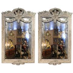 Pair of Painted French Mirrors with a Decorative Bow, Early 20th Century