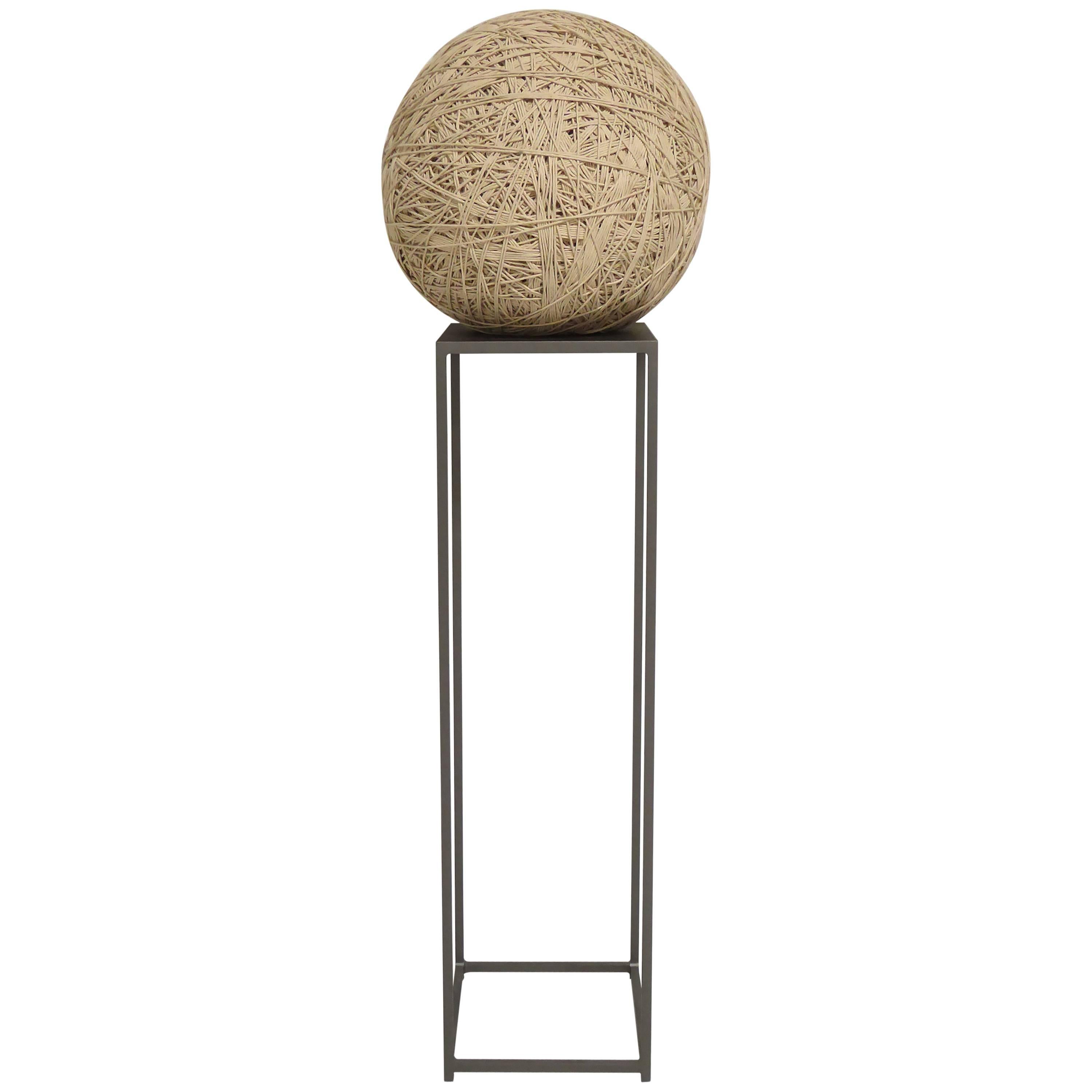 Primative Twine Ball Sculpture on Steel Pedestal For Sale