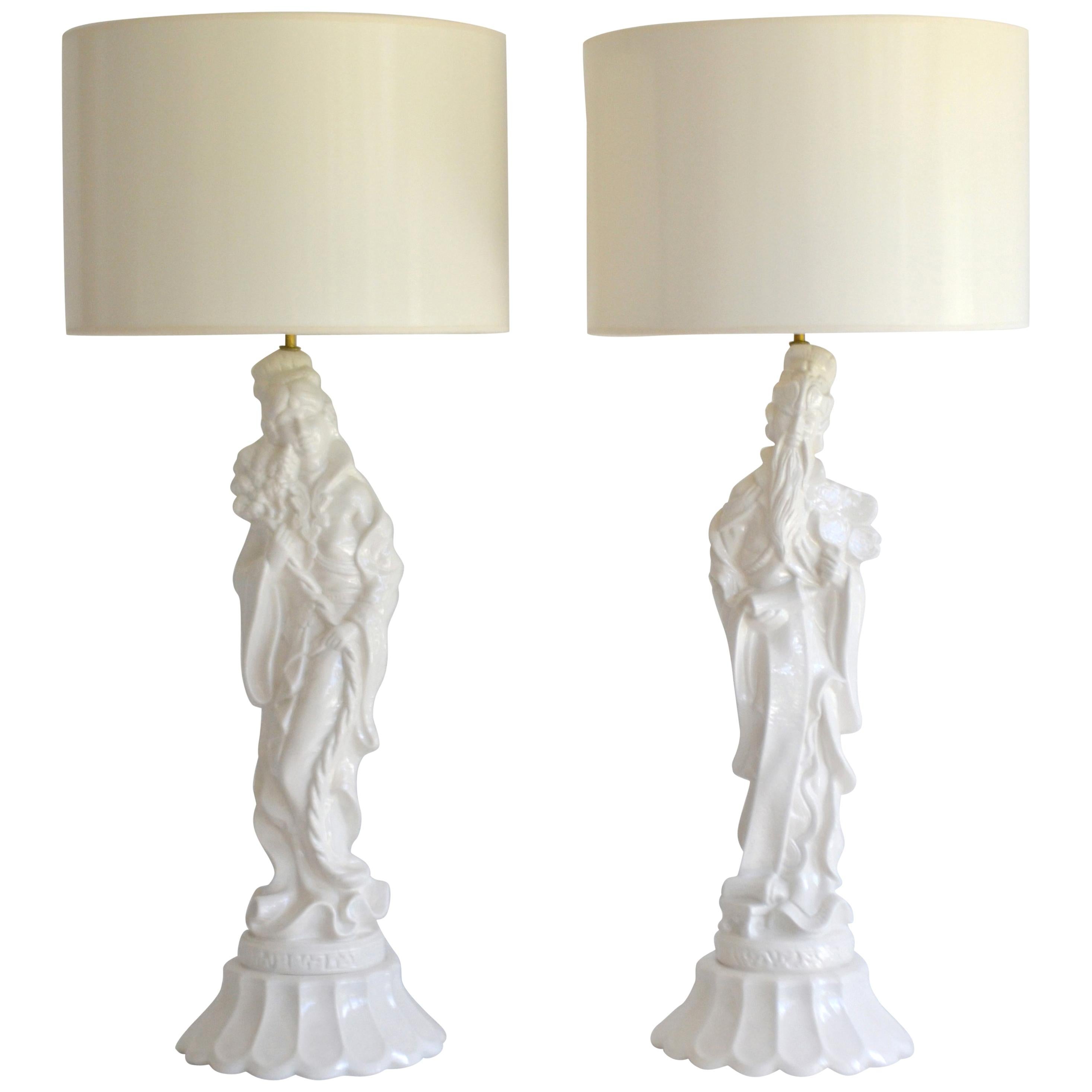Pair of Hollywood Regency Blanc de Chine Ceramic Table Lamps