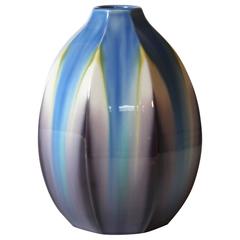Retro Hiroshi Shibata Japanese Kutani Studio Porcelain Yusai Glaze Faceted Flower Vase