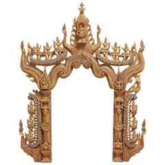 Antique Thai Early 20th Century Giltwood Altar Piece, Wall Hanging
