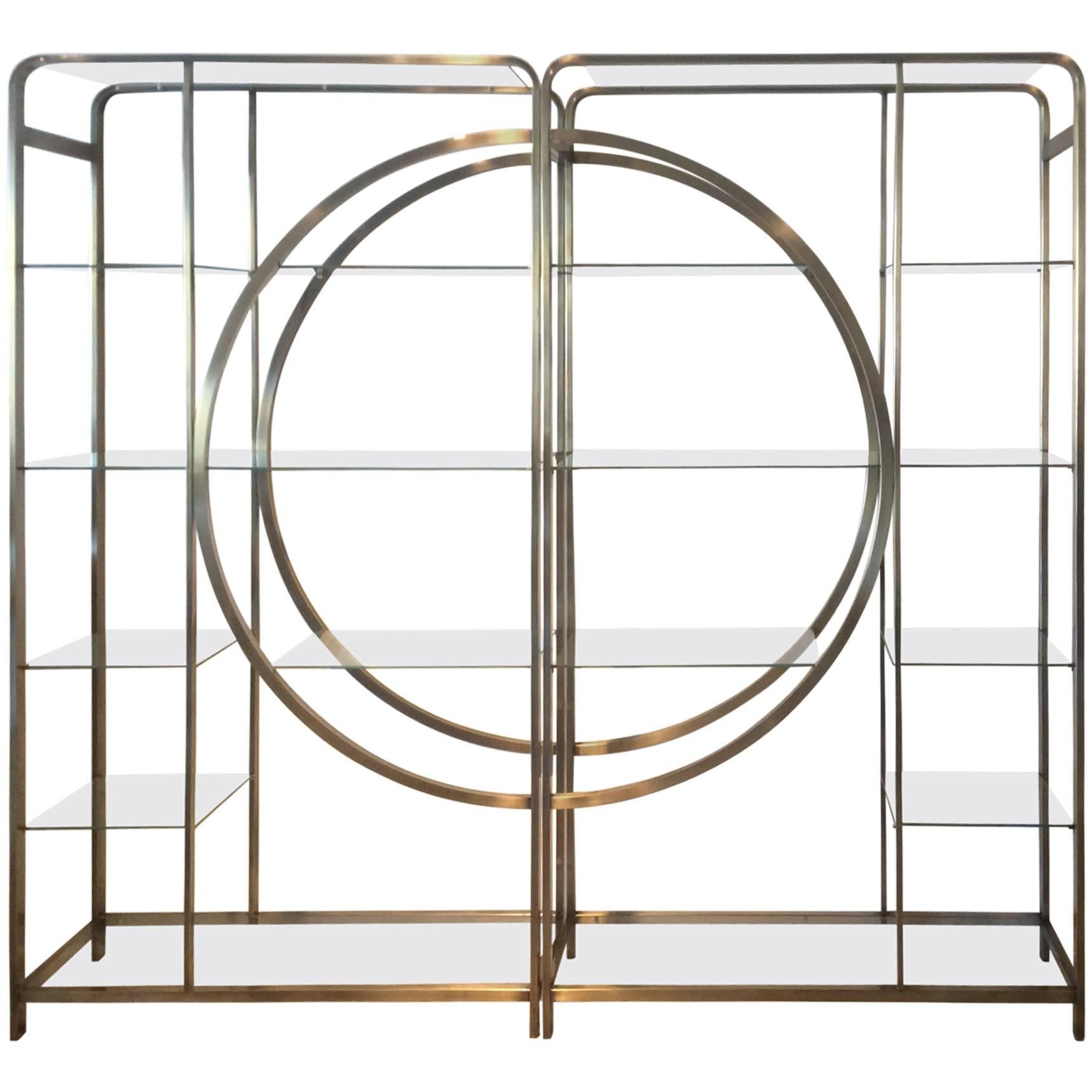 Pair Design Institute of America Milo Baughman Vintage Brass Etagere Shelves