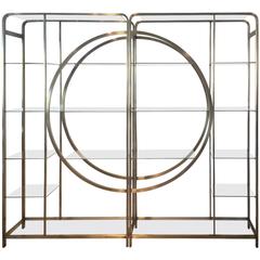 Pair Design Institute of America Milo Baughman Vintage Brass Etagere Shelves