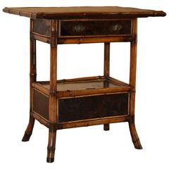 Antique 19th Century French Bamboo Table with Drawers