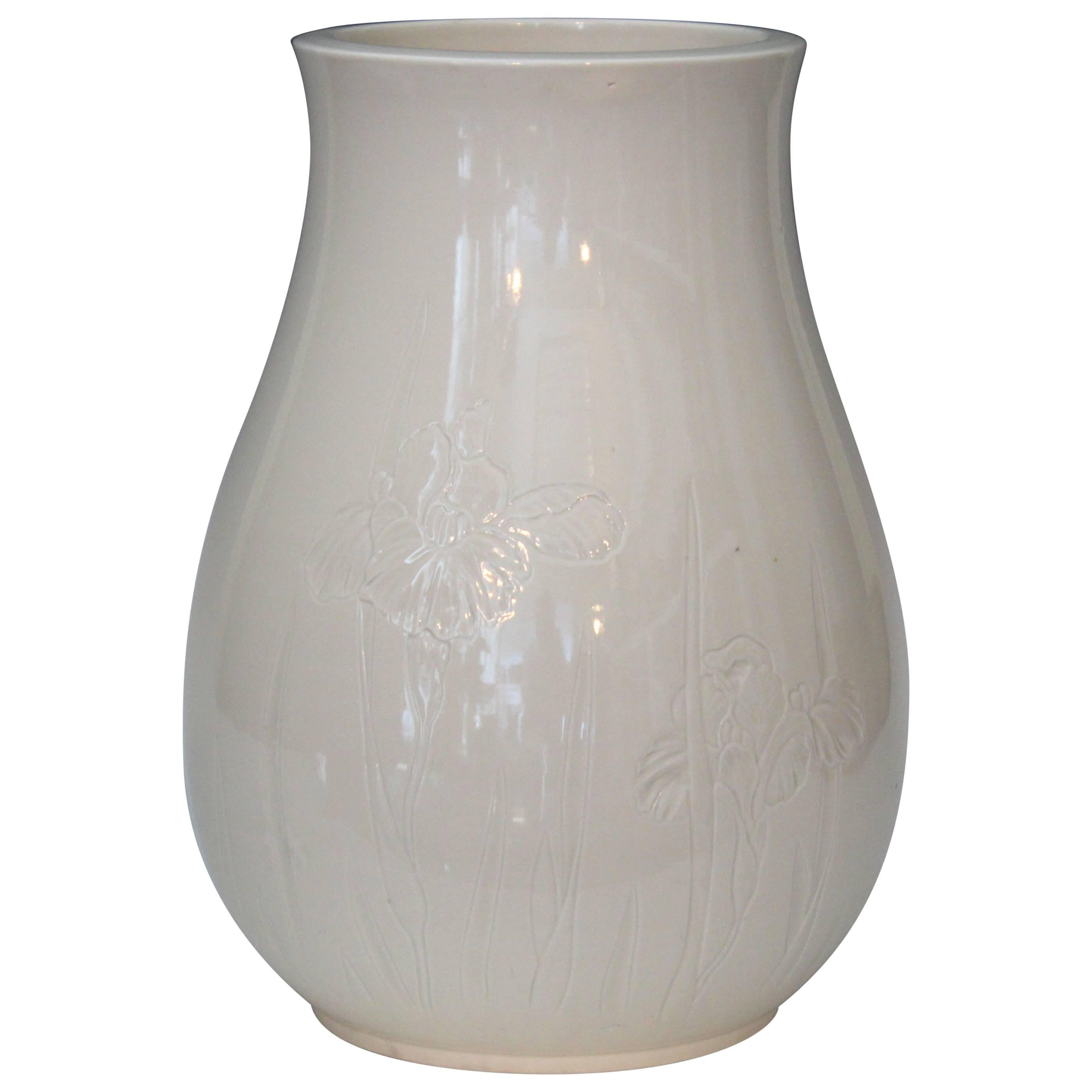 Antique Japanese Carved Studio Blanc de Chine Porcelain Vase For Sale