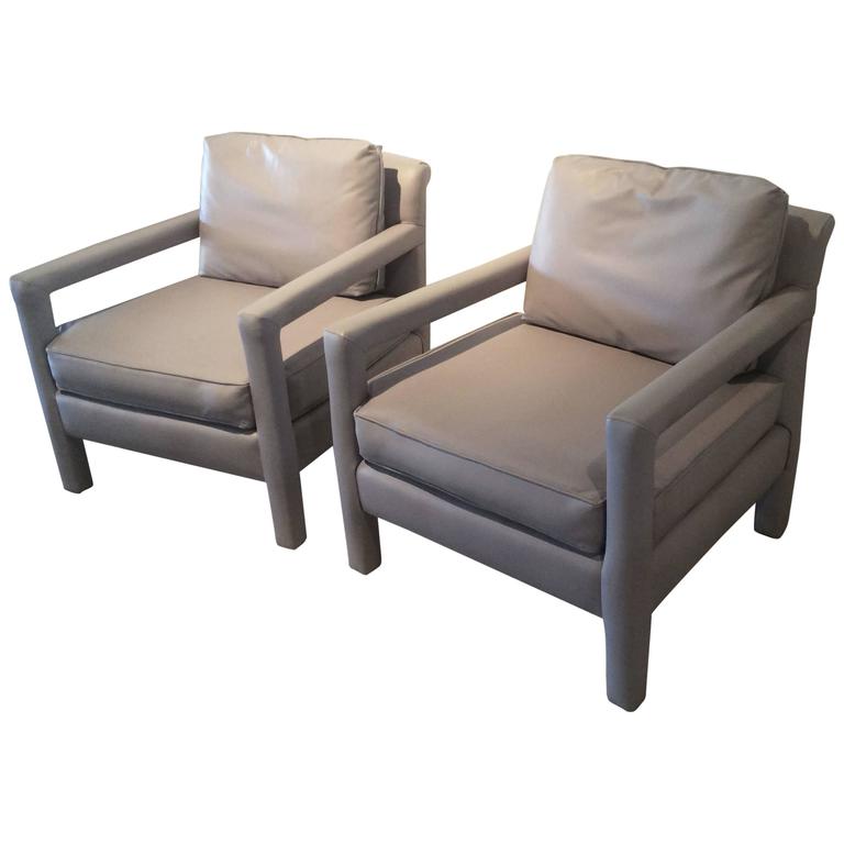 parsons chairs vintage pair of grey leather arm chairs milo baughman