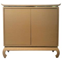 Pagoda Grasscloth Wrapped Linen Brass Vintage Trim Cabinet Chest Dresser Console