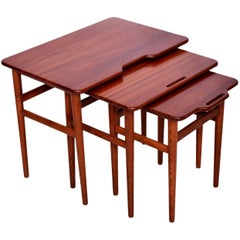 Mid Century Danish Modern Teak Nesting Tables Set of Three