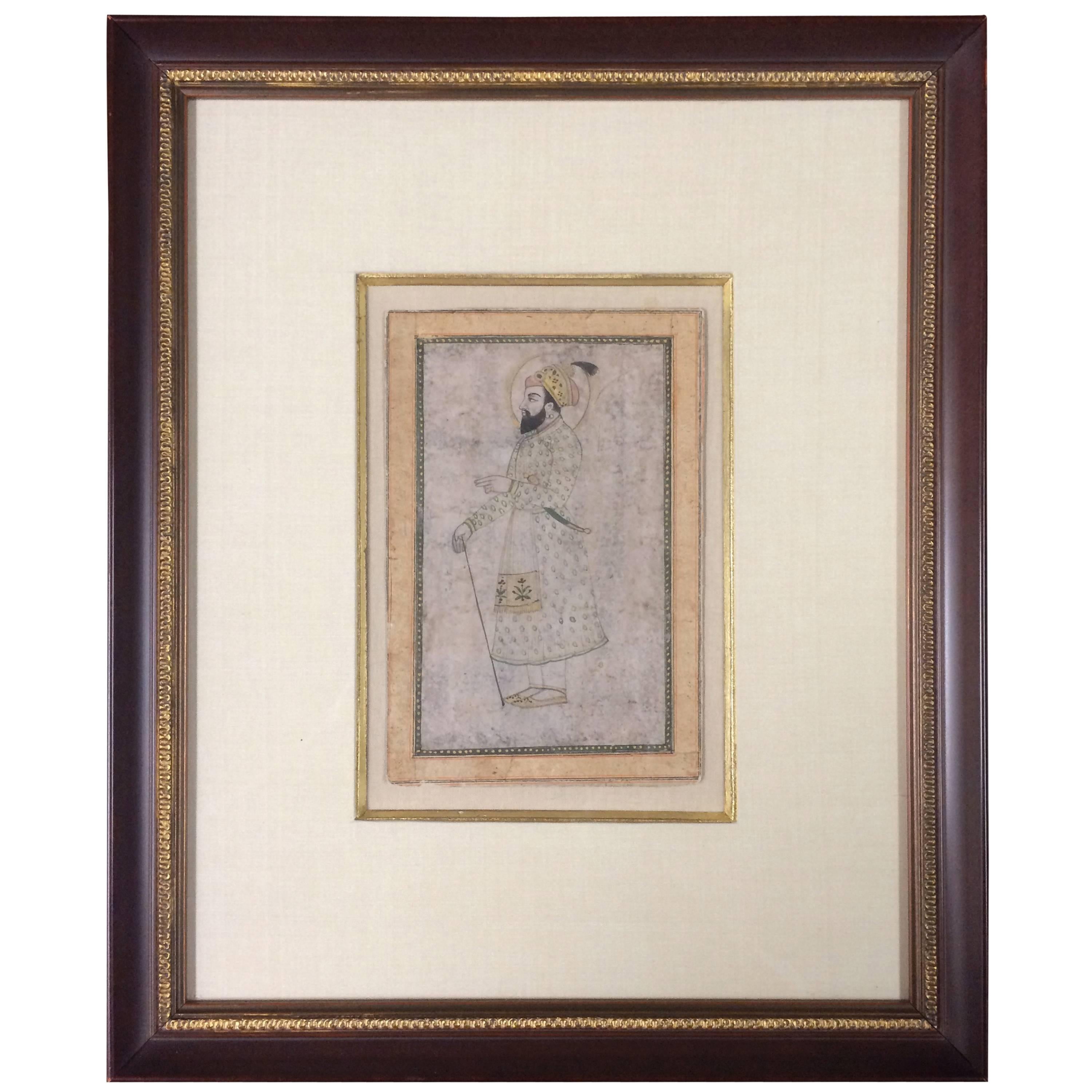 19th Century Indian Watercolor of a Mughal Prince