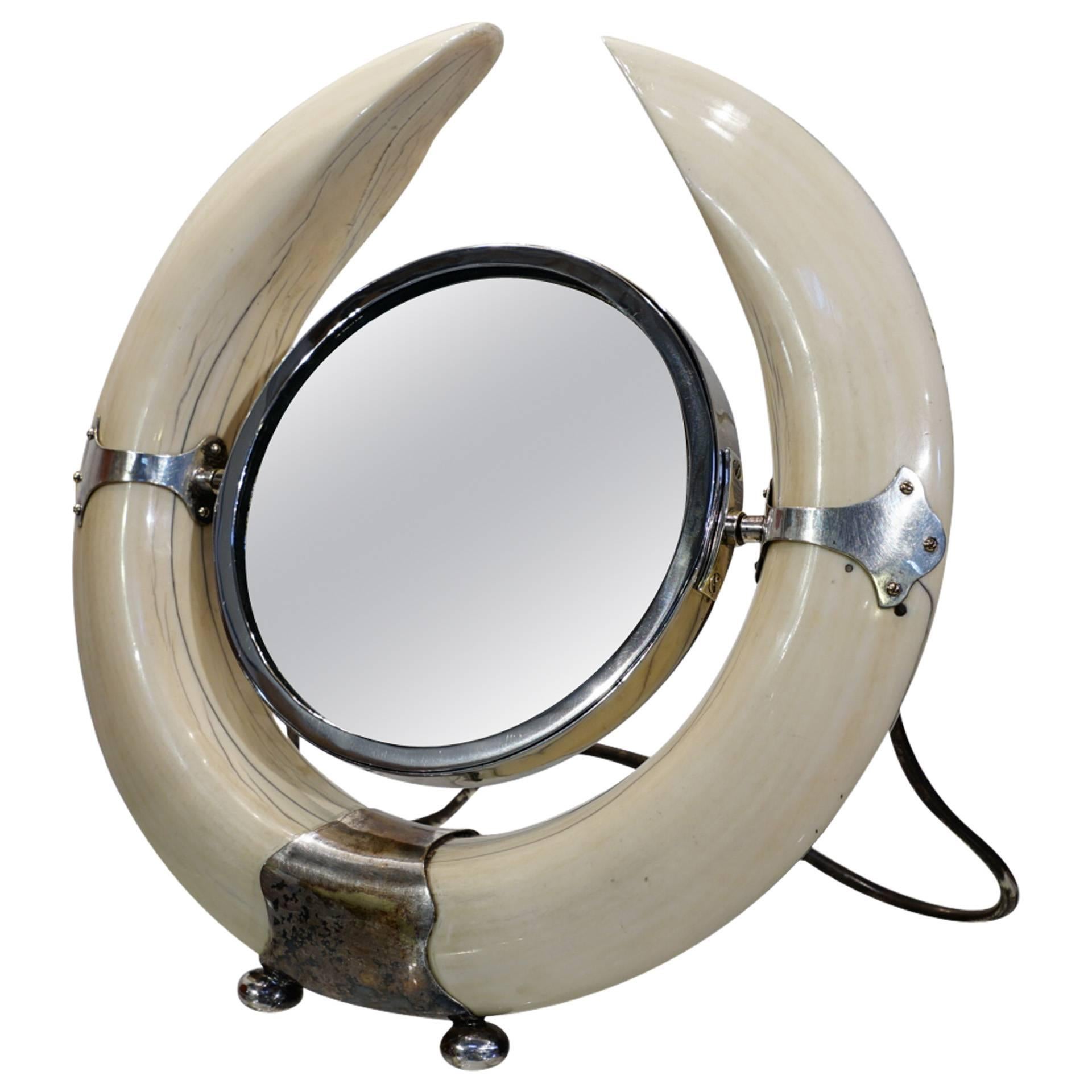 Exquisite One of a Kind Walrus Tusk Dresser Mirror For Sale