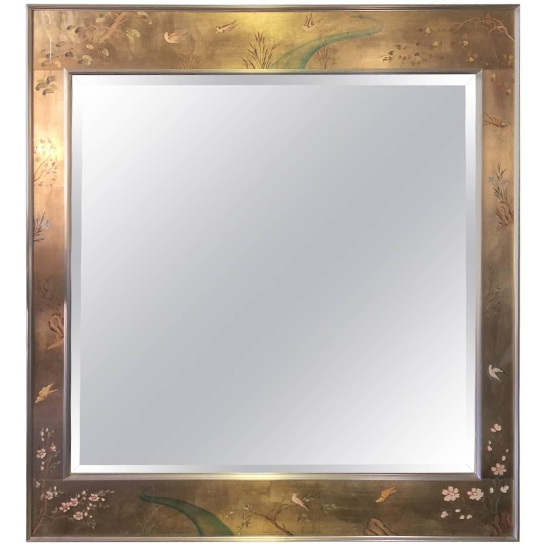Fabulous Labarge Eglomise Hand-Painted and Signed Chinoiserie Mirror