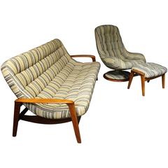 Canapé:: chaise longue et pouf en teck R. Huber:: style moderne danois