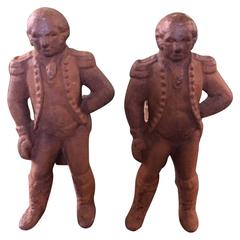 Pair of Early 19th Century Cast Iron George Washington Andirons