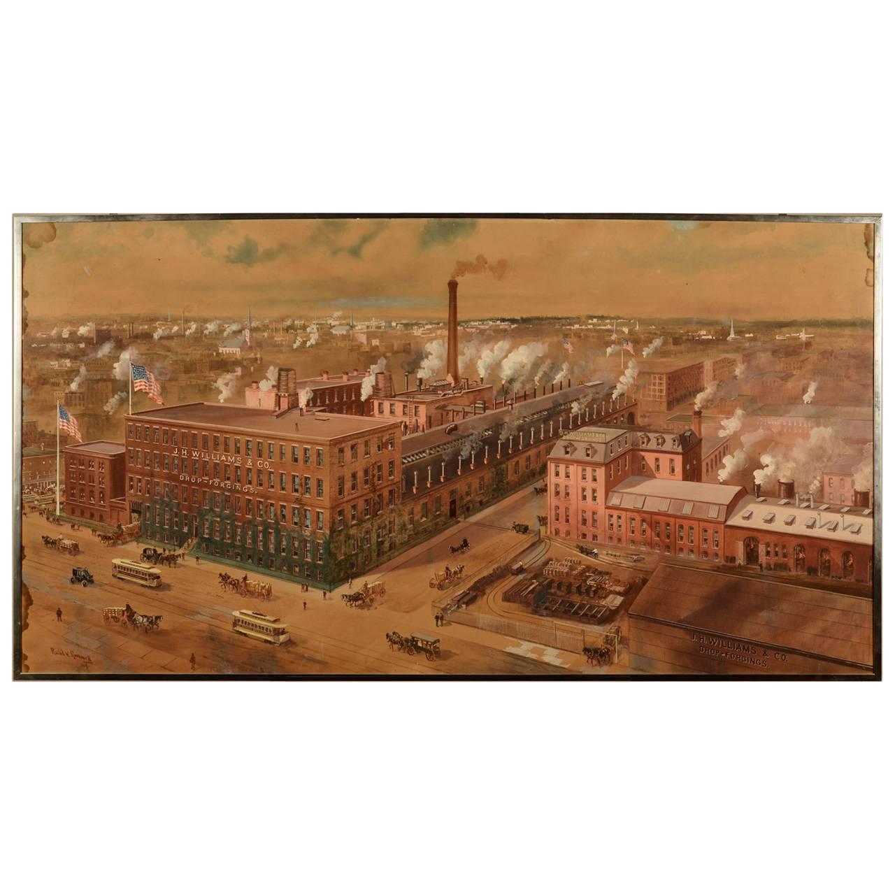 Seltene Industriefabrik, Gouache auf Papier, J.H.Williams & Co von Richard Rummell im Angebot