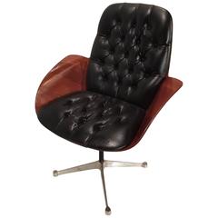 Bentwood and Leather Swivel Chair by Mulhauser for Plycraft