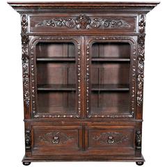 Antique 19th Century French Oak Renaissance Style Low Bookcase