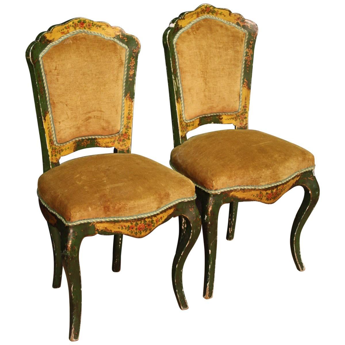 20th Century Pair of Venetian Lacquered and Gilded Chairs