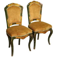20th Century Pair of Venetian Lacquered and Gilded Chairs 20th Century Pair of Venetian Lacquered and Gilded Chairs
