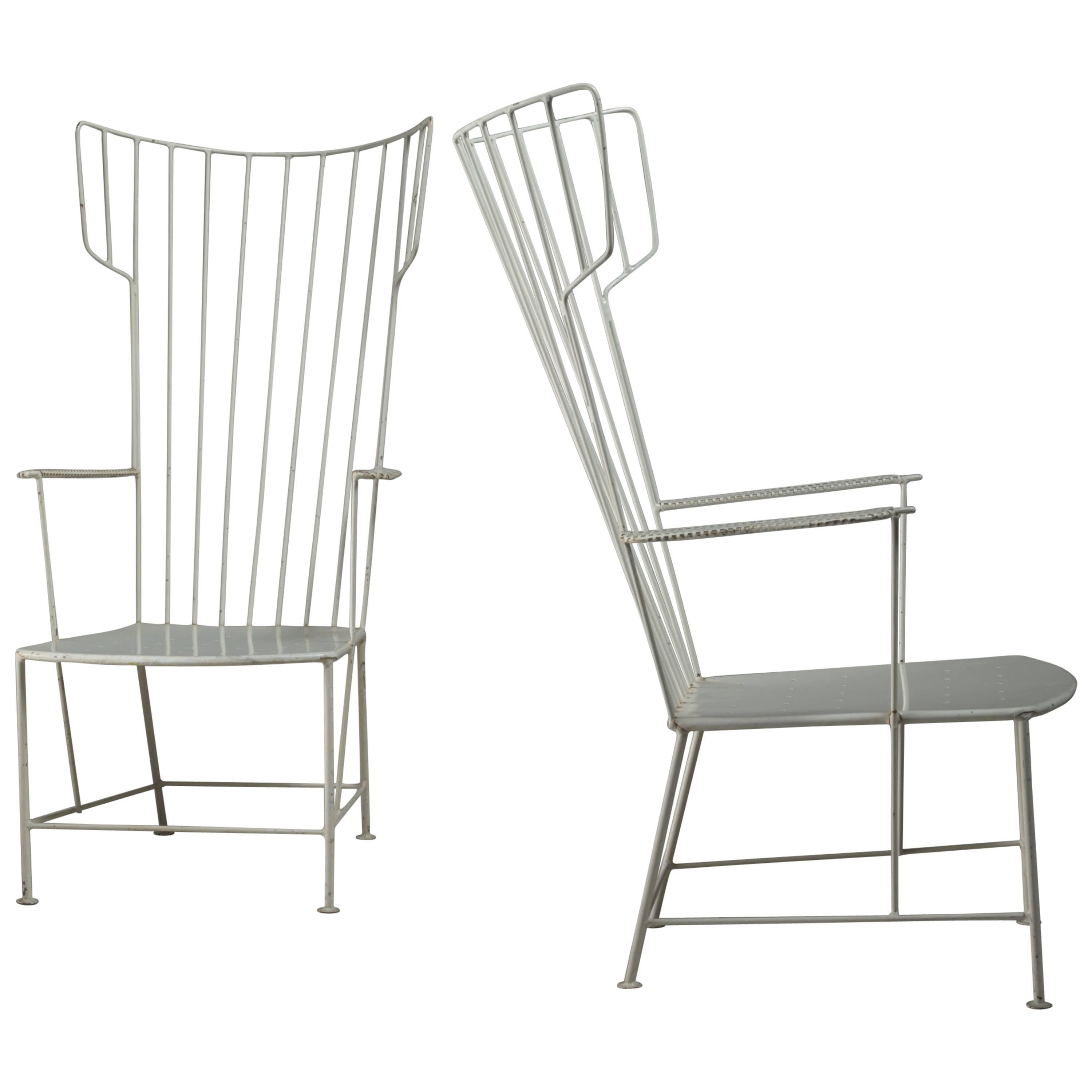 Praun and Lauterbach Pair of White Metal Garden Chairs, Austria, 1950s For Sale