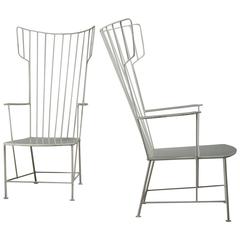 Praun and Lauterbach Pair of White Metal Garden Chairs, Austria, 1950s