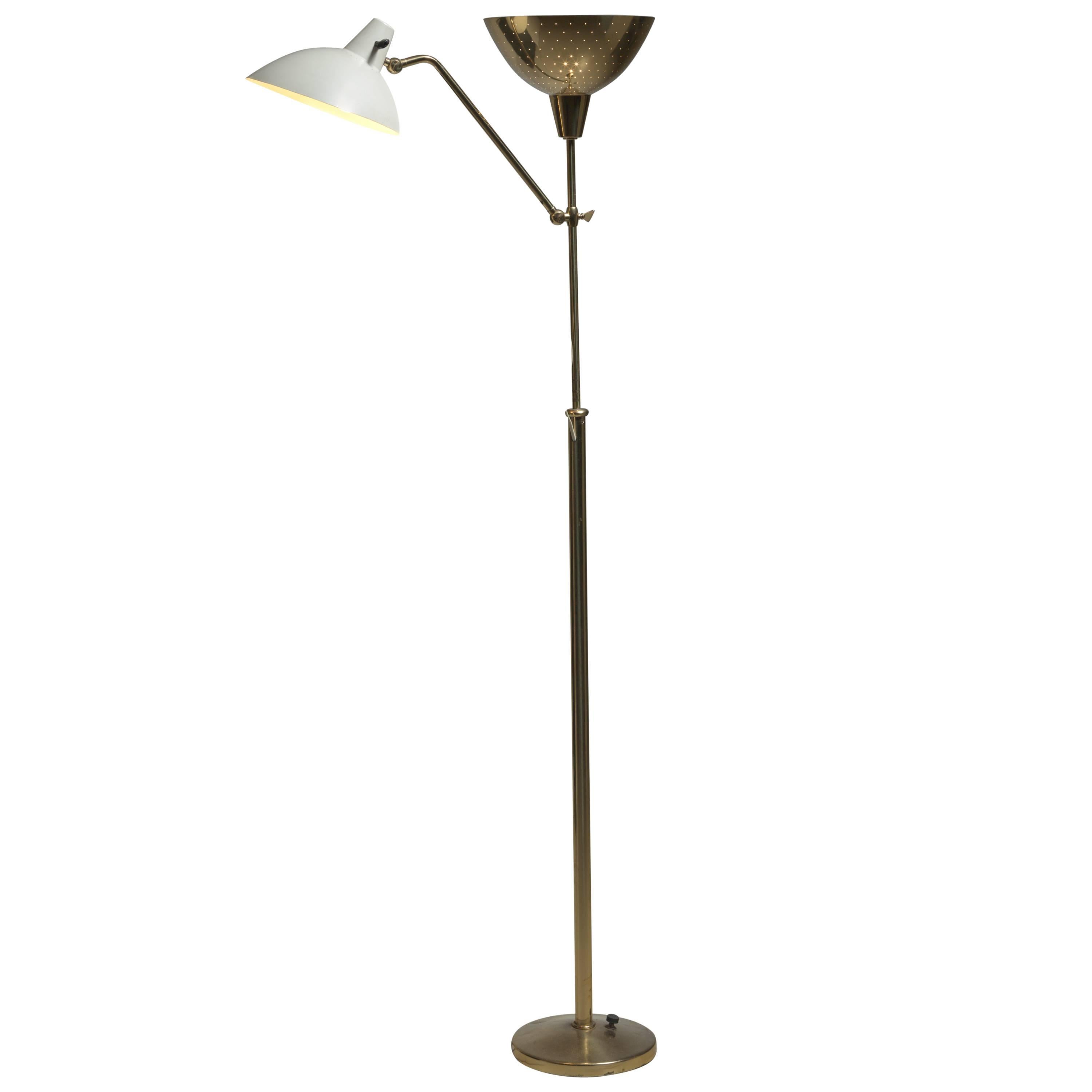Floor Lamp with Two Shades by Alfred Muller for AMBA, Switzerland, 1940s For Sale