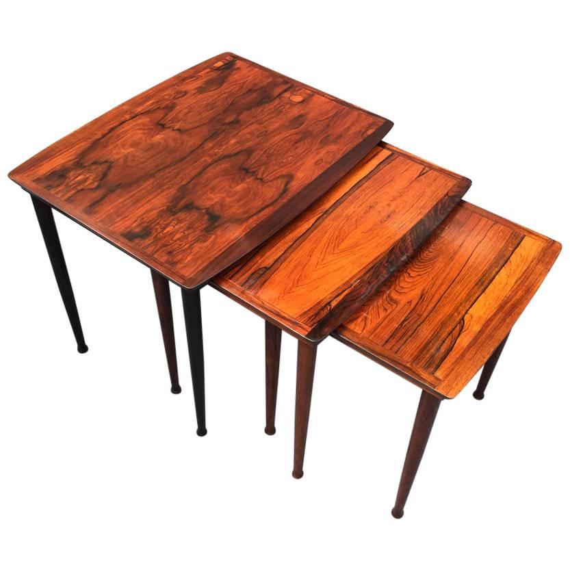 Danish Nest of Three Rosewood Tables by Mobelintarsia