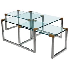 Peter Ghyczy Set of Three Modular Glass, Brass and Chrome Tables, Dutch, 1970s