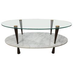 Italian Two-Tier Marble and Glass Cocktail Table