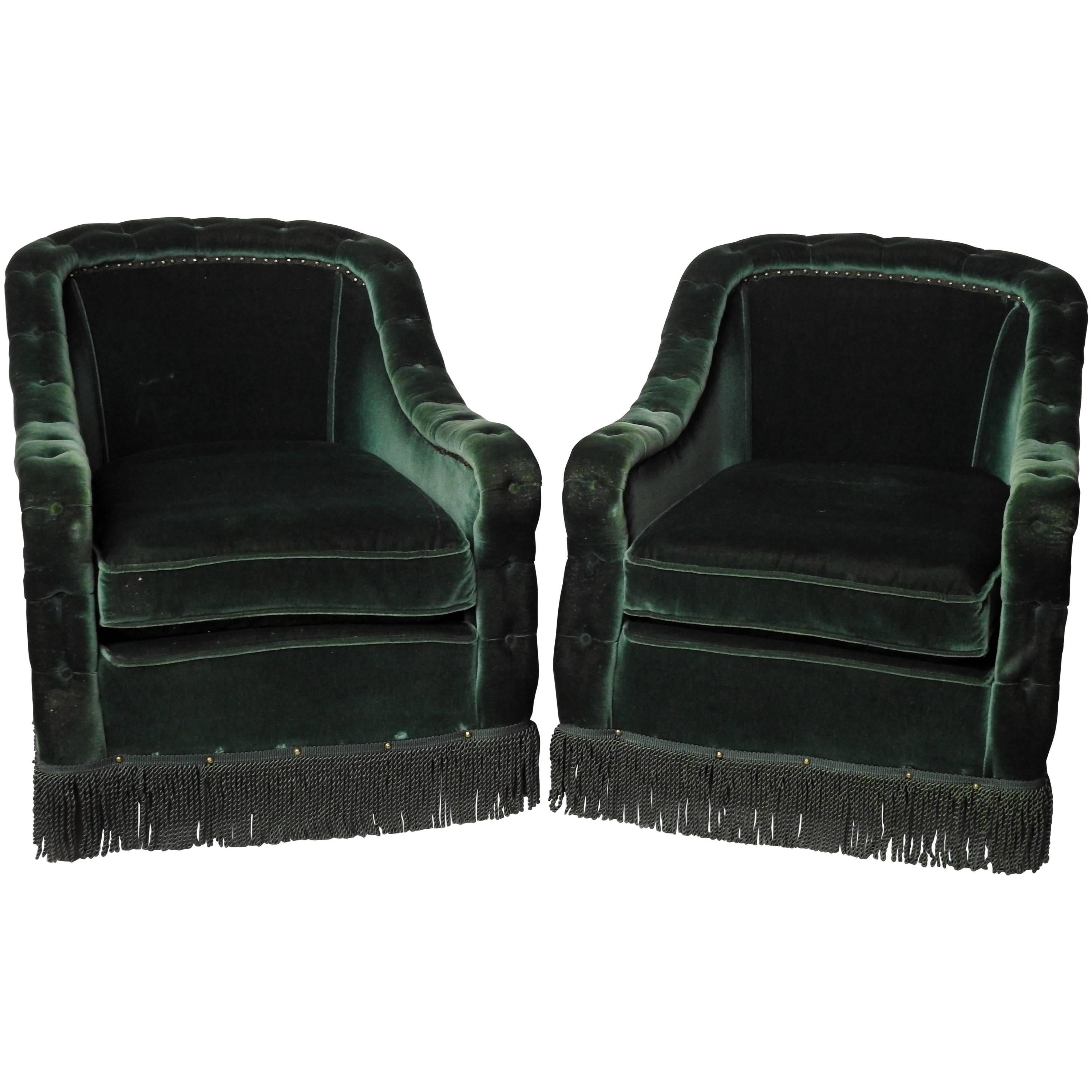 Pair of Hollywood Regency Club Chairs For Sale