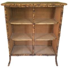 Antique Rattan and Bamboo Open Cabinet with Shelves