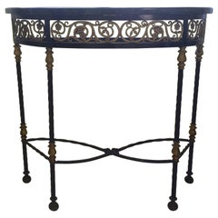 Elegant Black and Gold Iron Demilune with Marble Top