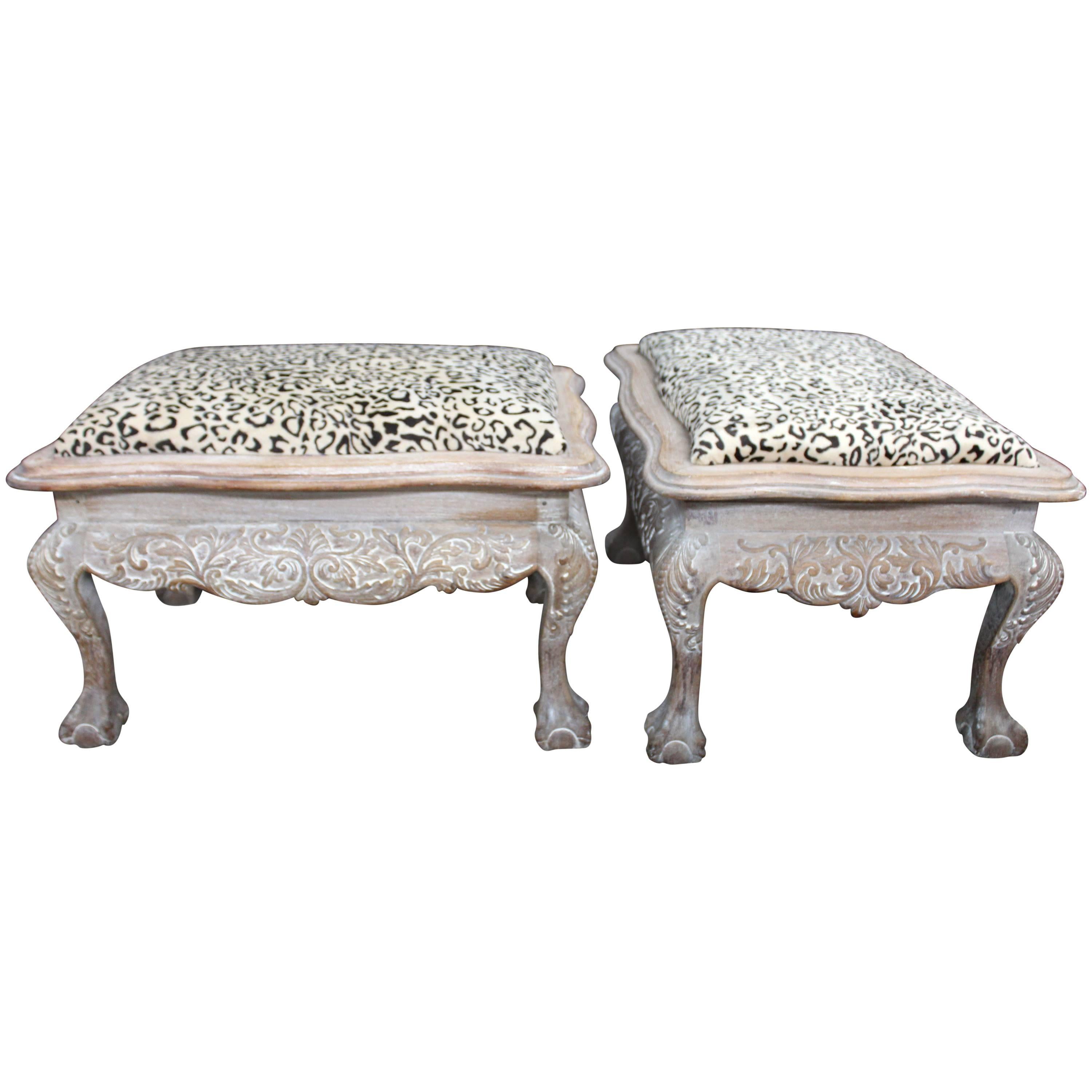 Pair of Finely Detailed Portuguese Cerused Mahogany Benches For Sale