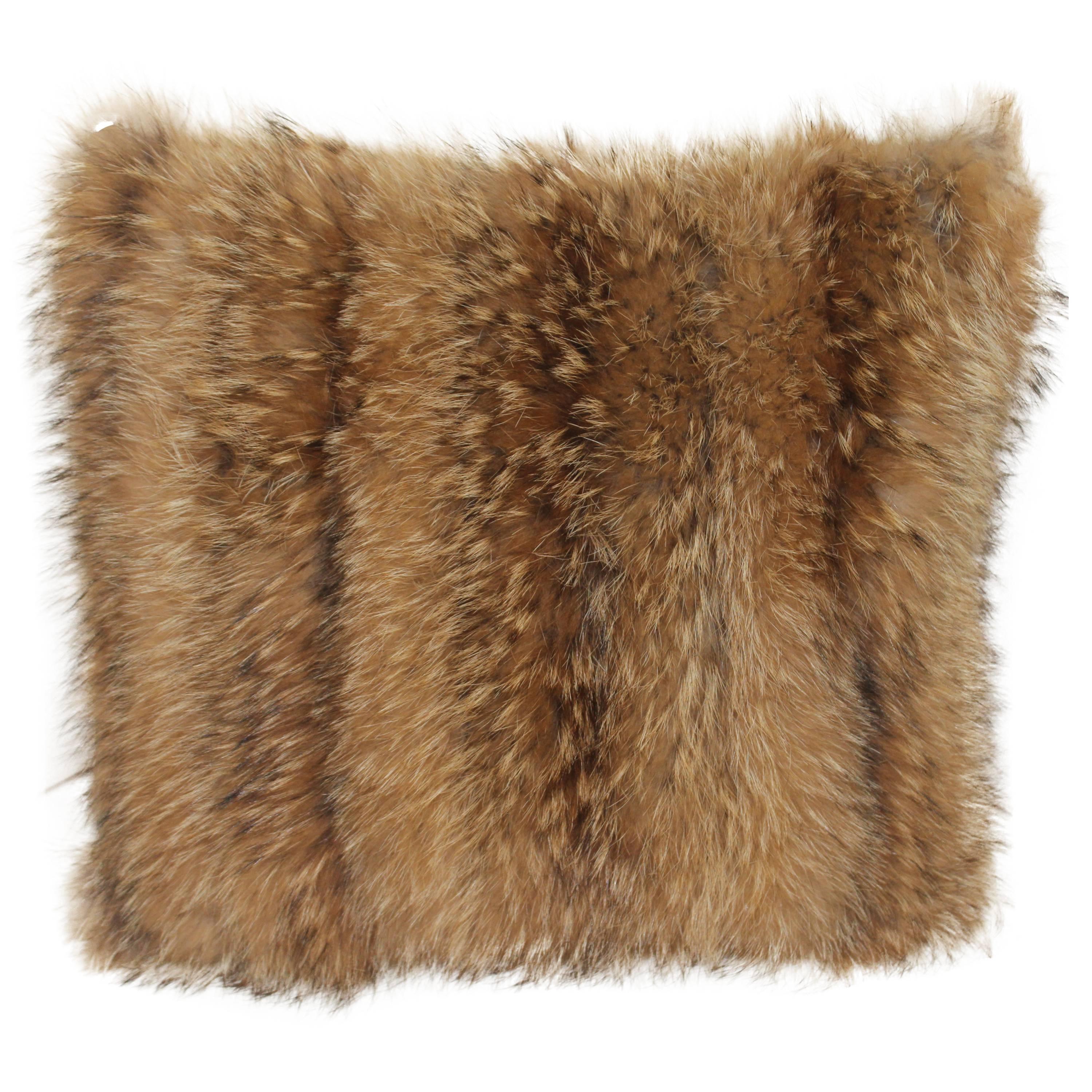 Luxurious Down Filled Genuine Tanuki Fur Throw Pillows For Sale