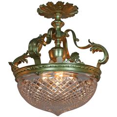 Spanish Crystal Basket and Bronze Semi Flush Mount Chandelier