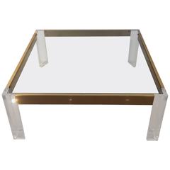 Lucite and Brass Coffee Cocktail Table Vintage Charles Hollis Jones Style Glass 8