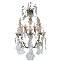 Antique 19th Century Italian Crystal and Brass Eight-Armed Chandelier