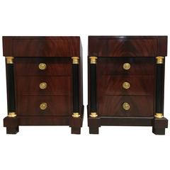 Rich Pair of Neoclassical Style Mahogany and Marble Nightstands
