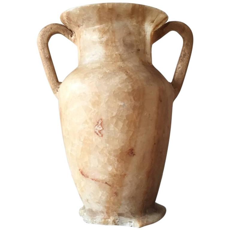 Ancient Egyptian Style 'Grand Tour' Carved Alabaster Urn Shaped Vase at