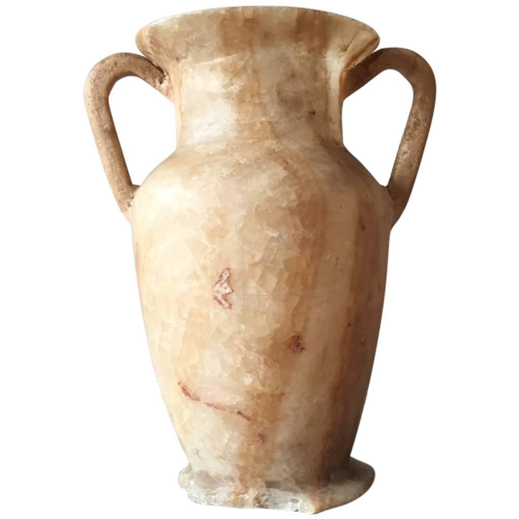 Ancient Egyptian Style 'Grand Tour' Carved Alabaster Urn Shaped Vase at
