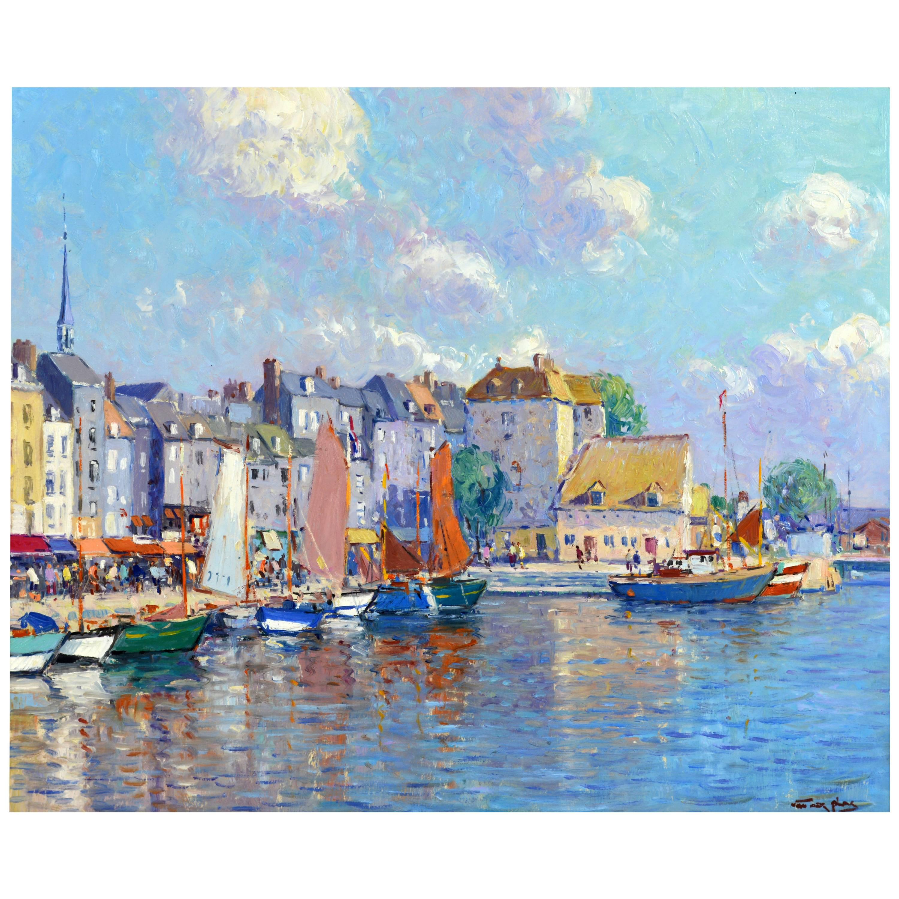 'Honfleur Harbor' Luminous Impressionist Work by Niek van der Plas Dutch b. 1954