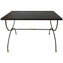 Black and Brass Jacques Adnet Style Coffee Table, 1950s