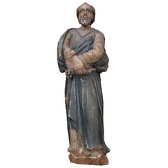 Antique French 19th Century Carved and Painted Statue of St. Peter