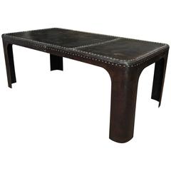 French Factory Riveted Iron Industrial Dining Table, 1900